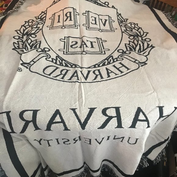 Harvard Black and White fringed throw blanket 49 in x 69 in with veritas Seal - Picture 3 of 3